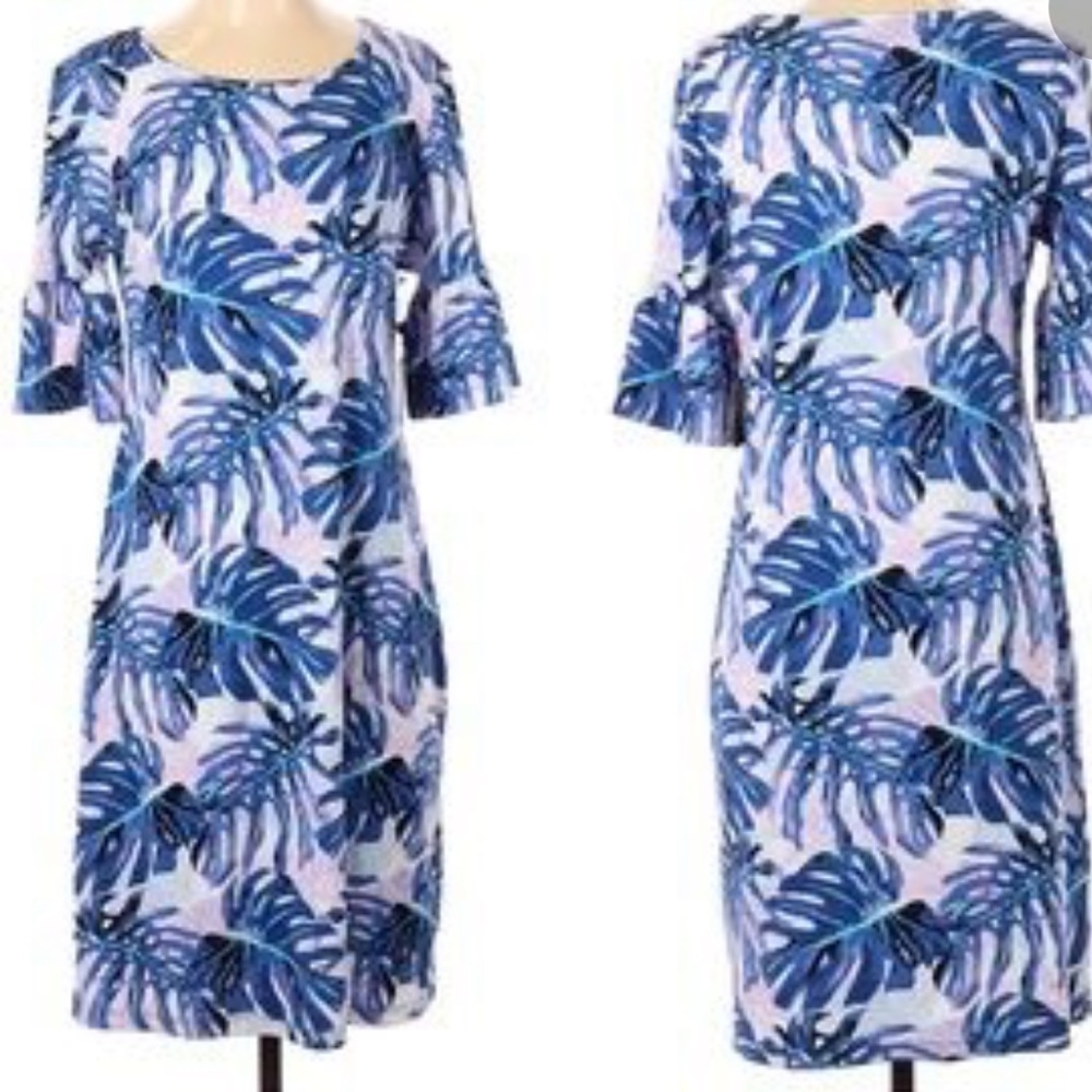 Rafaella women’s palm print purple and blue dress size medium